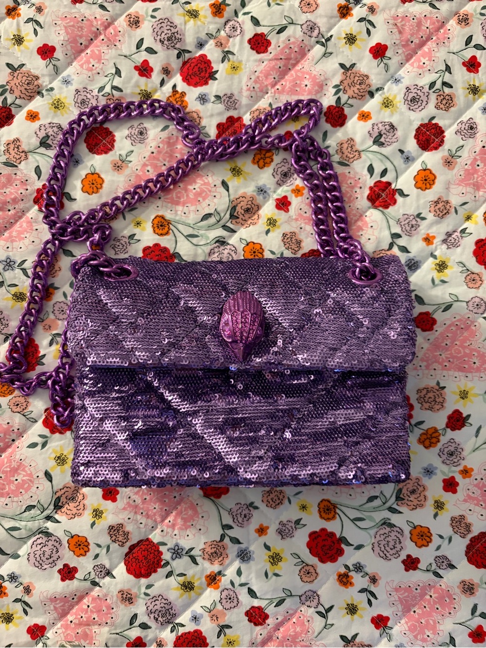 KURT GEIGER Purple Sequin Chain Shoulder Bag